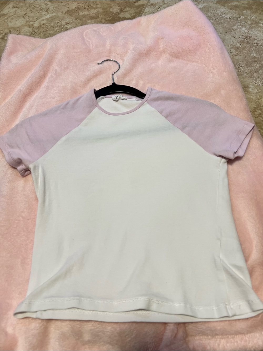Cotton On White Tee with Light Pink Raglan Trim Size S/P